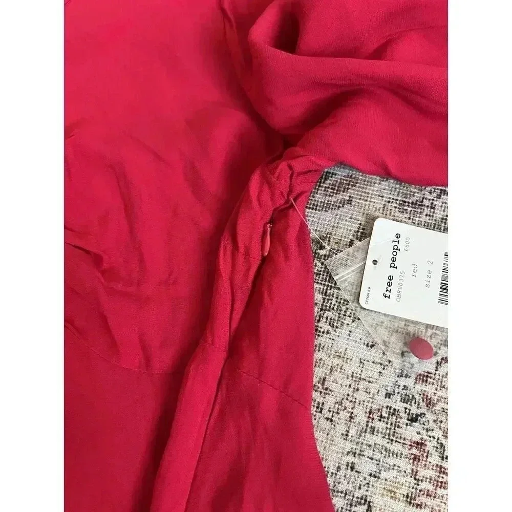 Free People Be My Baby Red Ruched Mini Dress Womens Size 2 NWT - Picture 8 of 11